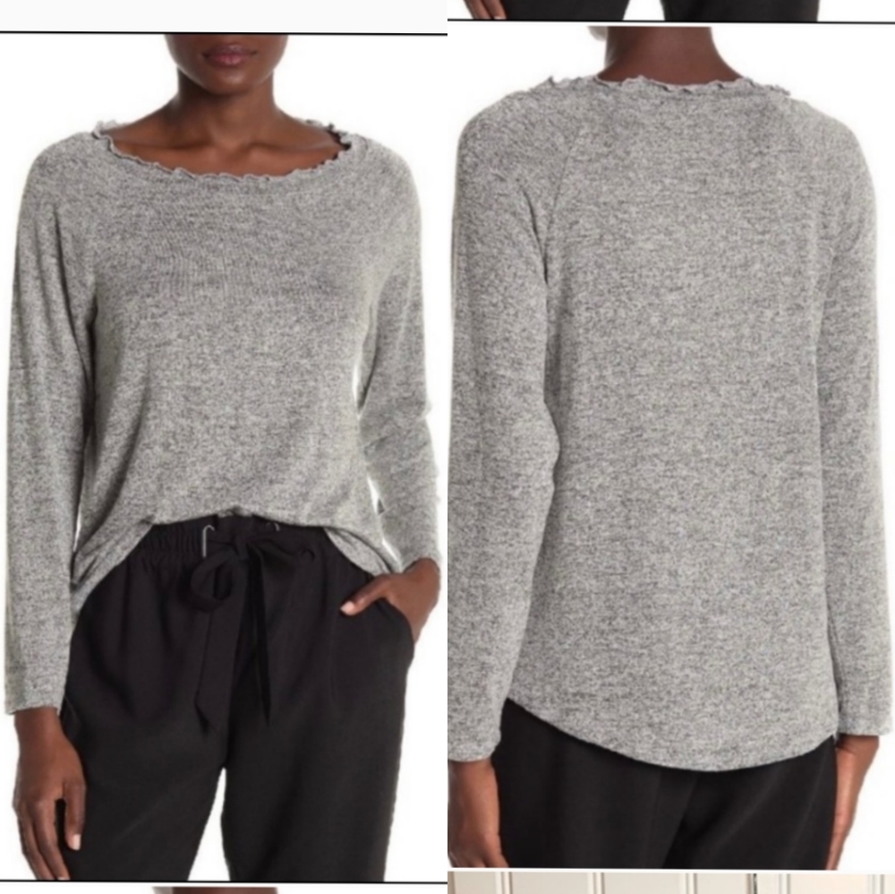 NWT Gibson Heather Grey Ruffle Neck Shirt